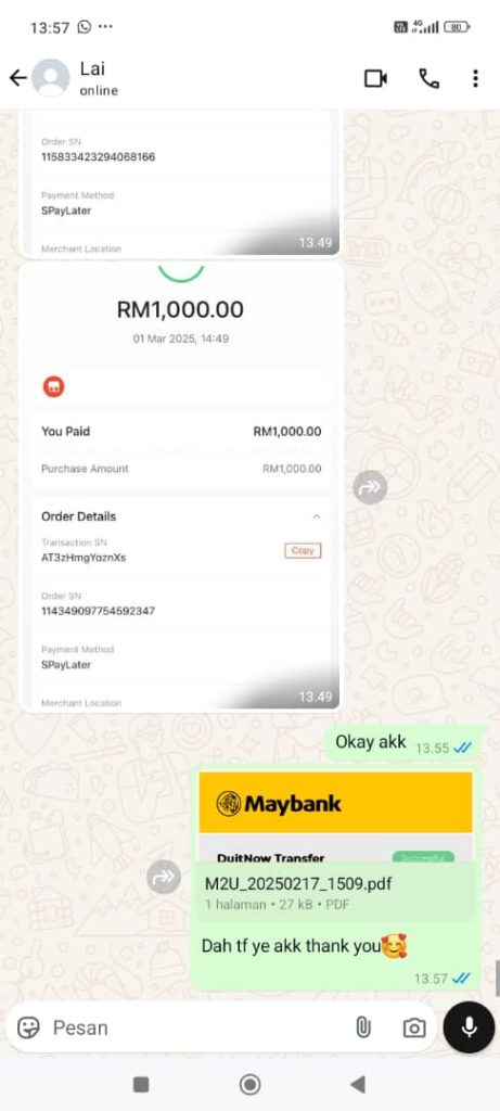 Testimoni 1 Pelanggan Kami